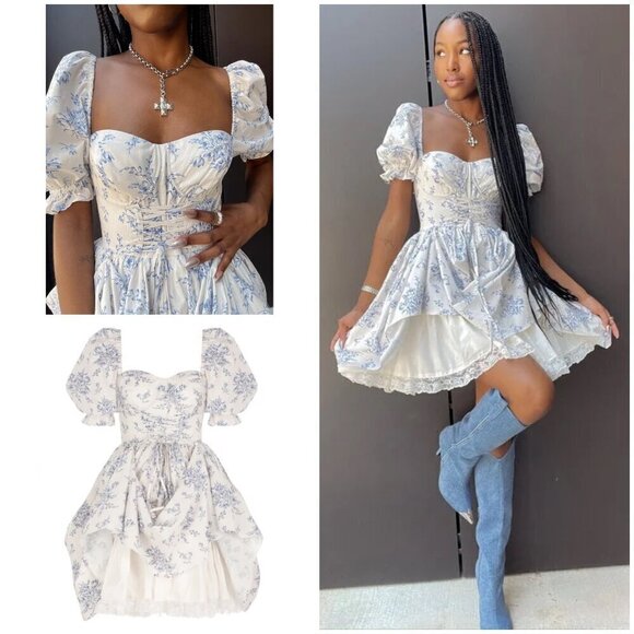 💕SELKIE💕 The Bed & Breakfast Kiera Dress ~ Blue Floral Print XXL - Picture 11 of 16